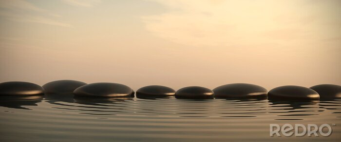 Canvas Zen stenen in het water op zonsopgang