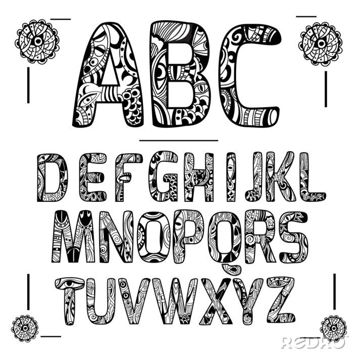 Canvas Zentangle alfabet zwart