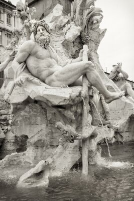 Canvas Zeus en de fontein van de vier rivieren in Rome