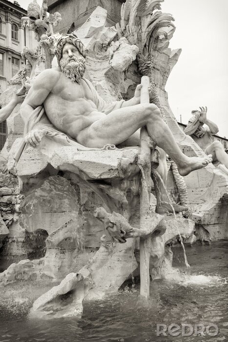 Canvas Zeus en de fontein van de vier rivieren in Rome
