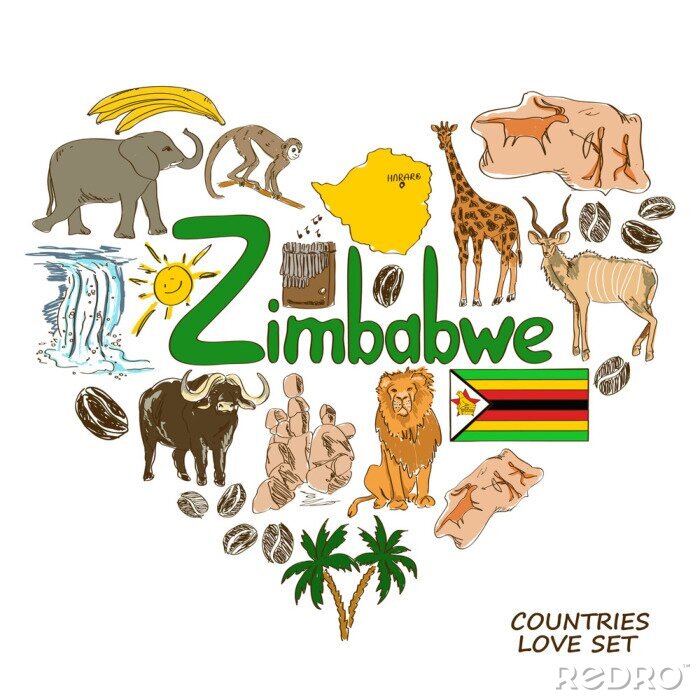 Canvas Zimbabwe symbolen in hartvorm begrip