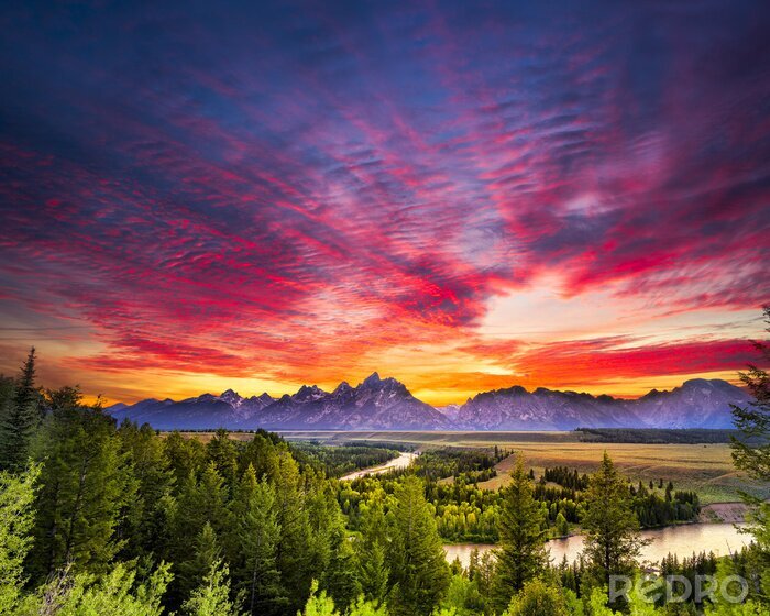 Canvas Zomerse zonsondergang in de bergen