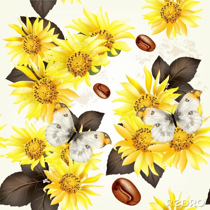 Canvas Zonnebloemen en koffiebonen