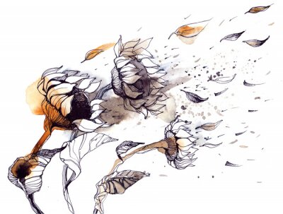 Zonnebloemen in de wind