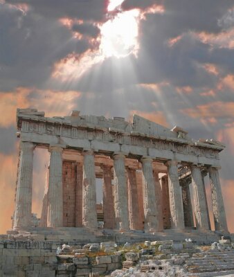 Zonnestraal over de acropolis tempel