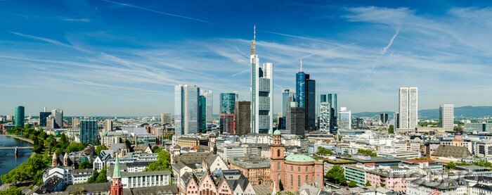 Canvas Zonnige skyline van Frankfurt