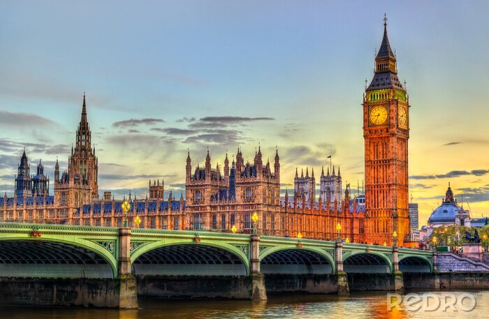 Canvas Zonsondergang boven het Palace of Westminster en de Big Ben