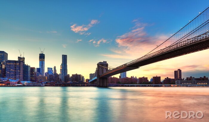 Canvas Zonsondergang en Brooklyn Bridge