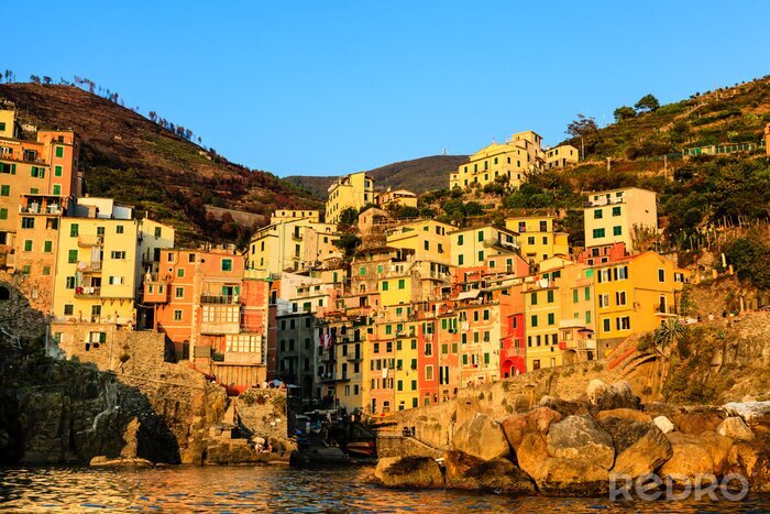 Canvas Zonsondergang in het Dorp van Riomaggiore in Cinque Terre, Italië