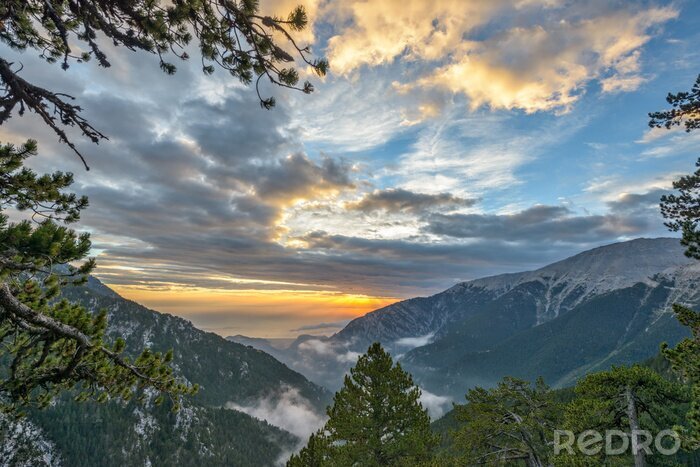 Canvas Zonsondergang in Olympus bergen