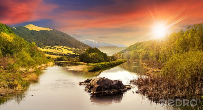 Canvas Zonsondergang op de rivier
