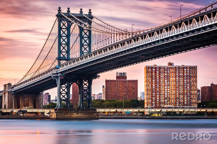 Canvas Zonsondergang over de brug in Manhattan