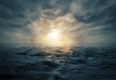 Canvas Zonsondergang over de stormachtige zee