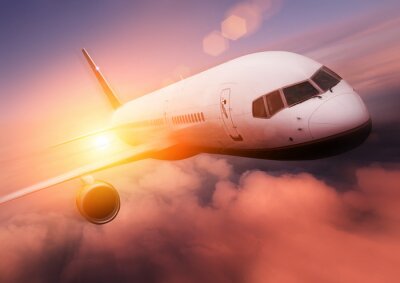 Zonsondergang Vliegtuig Reizen