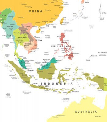 Canvas Zuidoost-Azië - kaart - illustratie. Zuidoost-Azië kaart - zeer gedetailleerde vector illustratie.