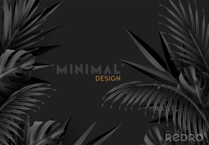 Canvas Zwart motief met palmbladeren