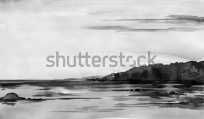 Canvas Zwart-wit aquarel landschap