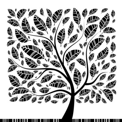 Canvas Zwart-wit boom met bladeren