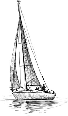 Zwart-wit geschetste zeilboot