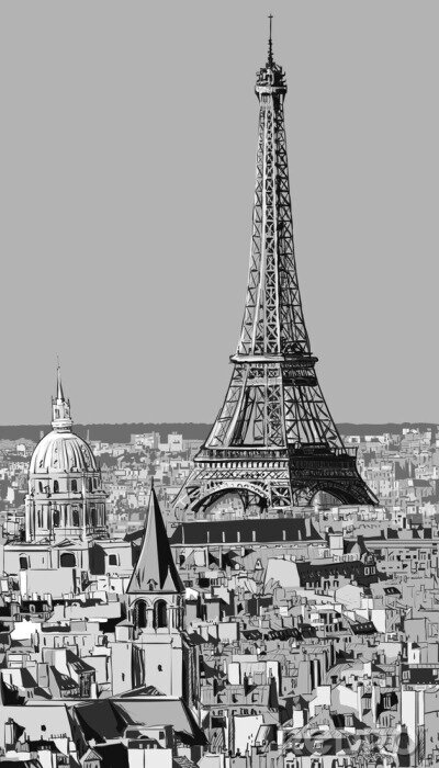 Canvas Zwart-wit illustratie met Parijs