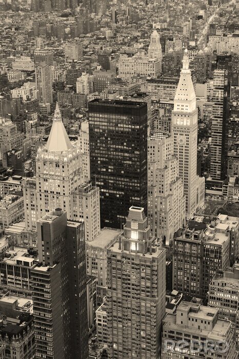 Canvas Zwart-wit weergave van Manhattan vanuit een helikopter