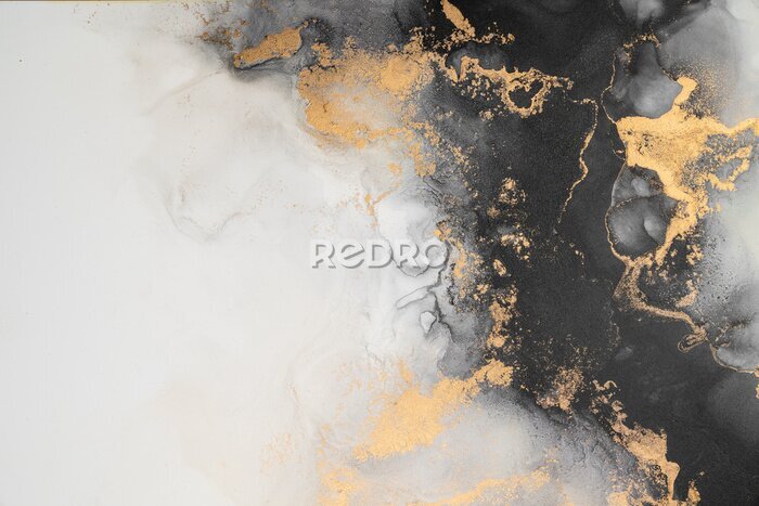 Canvas Zwart-witte marmertextuur met gouden accenten