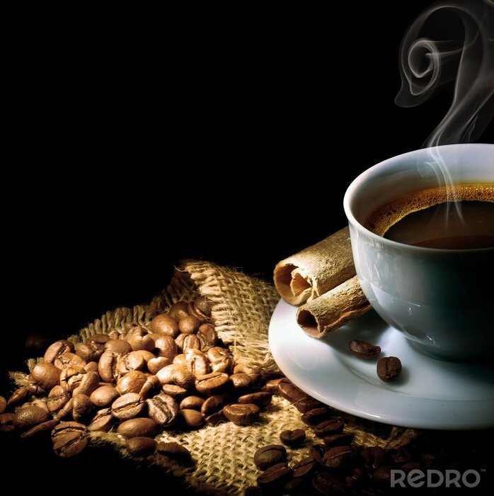 Canvas Zwarte aromatische koffie en bonen