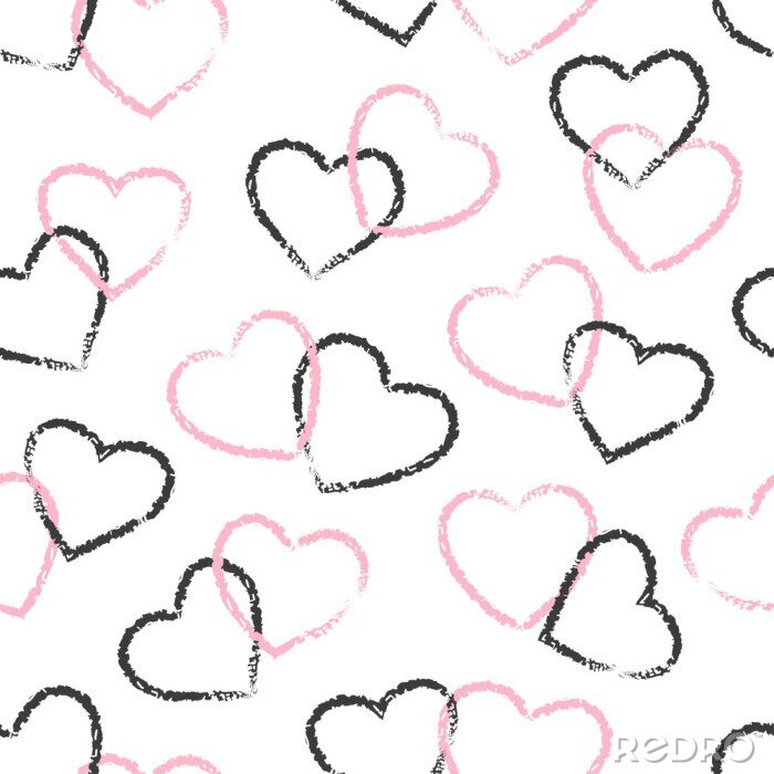 Canvas Zwarte en roze harten