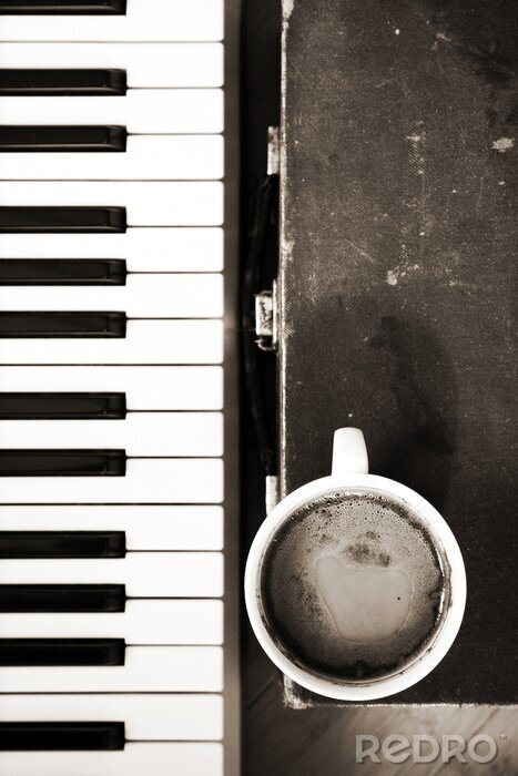 Canvas Zwarte koffie en toetsen