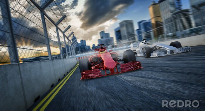 Fotobehang 2 racewagen van de voorkant,