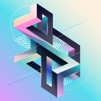 Sticker 3D abstracte afbeeldingen in violetblauwe kleuren