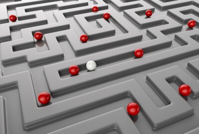 Fotobehang 3D ballen in het grijze doolhof