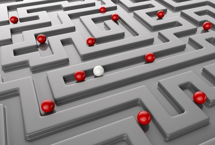 Fotobehang 3D ballen in het grijze doolhof