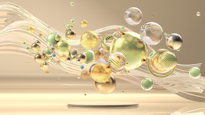 Fotobehang 3D ballen op een golf