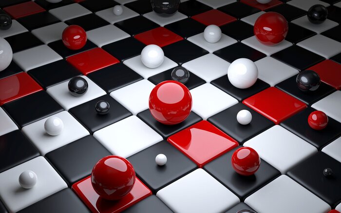 Fotobehang 3D ballen op een schaakbord