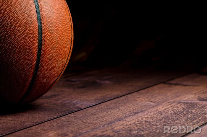 Fotobehang 3D basketbal met bal op het veld