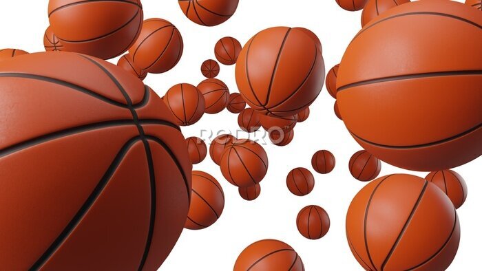 Fotobehang 3D basketballen op witte achtergrond