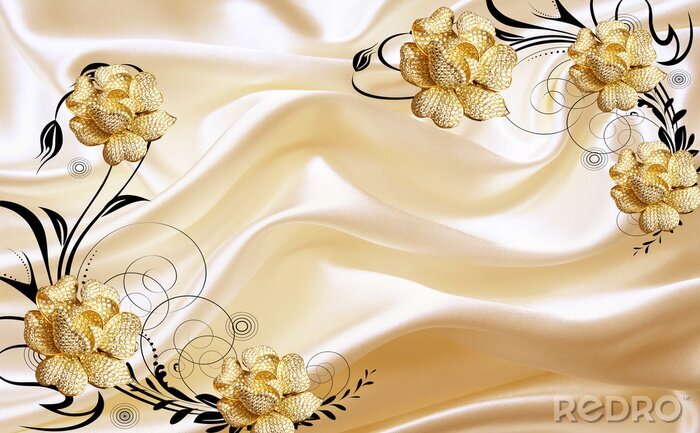 Fotobehang 3D bloemen in warme creme kleuren