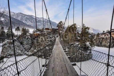 Fotobehang 3D brug in de bergen