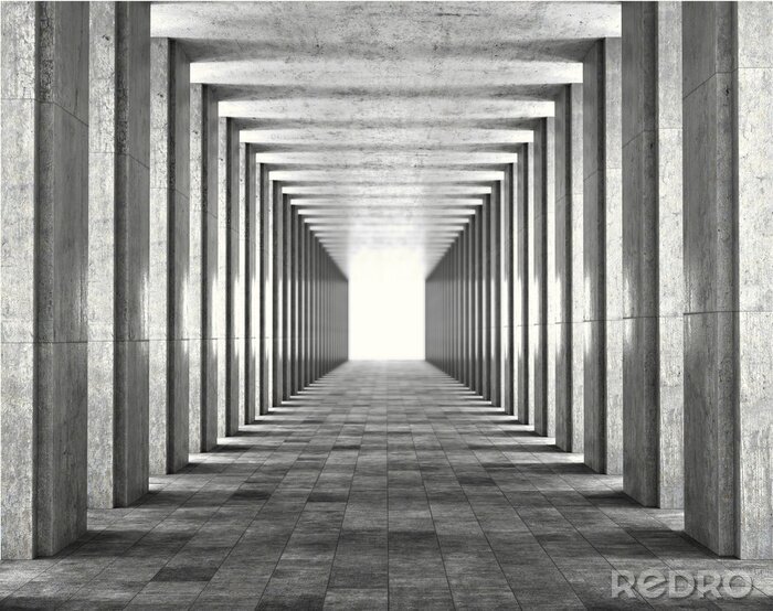 Fotobehang 3d grijze gang met kolommen
