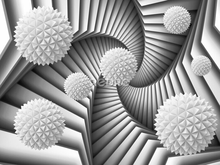 Fotobehang 3D-illustratie van een spiraal met ballen