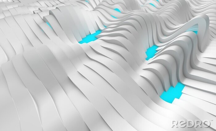 Fotobehang 3D illustratie van witte die oppervlakte van golvende lijnen, abstracte achtergrond wordt gemaakt