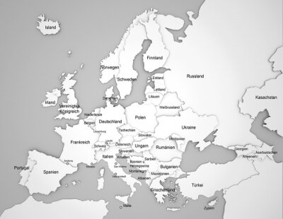 3D Kaart van Europa met namen in het Duits