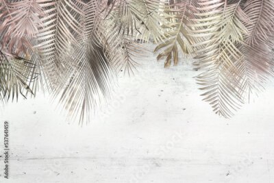 Fotobehang 3D-palmbladeren hangen van bovenaf op een betonnen achtergrond