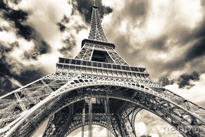 Fotobehang 3D Parijs en de Eiffeltoren van beneden
