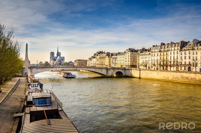 Fotobehang 3D Parijs en de Seine bij zonsondergang