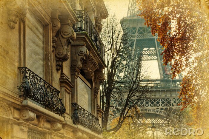 Fotobehang 3D Parijs in vintage stijl