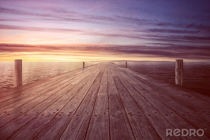 Fotobehang 3D pier bij zonsondergang