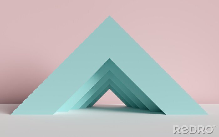 Fotobehang 3d render, abstract background, triangle, corner, primitive geometric shapes, pastel color palette, simple mockup, minimal design elements