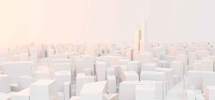 Fotobehang 3D Rendering Of Low Poly Modern City